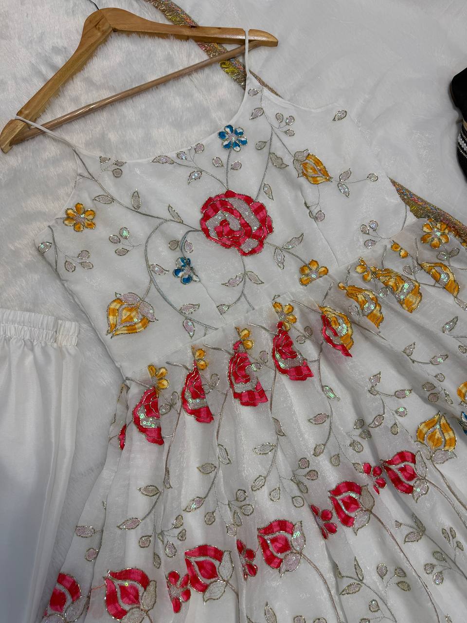Pristine White Floral Couture Set - Daytime Festive Wear